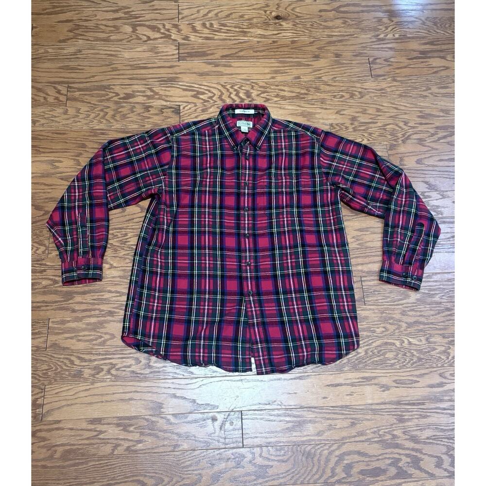 L.L. Bean Men's Red Green Plaid Traditional Fit Long Sleeve Flannel Shirt, Sz L
